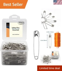 300 PCS Metal Safety Pins - 2.2 Inch Strong & Safe for Crafts & Clothing - Picture 1 of 9