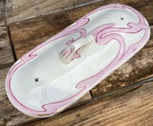 Vintage Porcelain Butter Dish With Pink Scalloped Design - Picture 1 of 5
