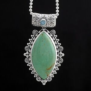 Natural Marquise Cut Mexican Turquoise 925 Sterling Silver Pendant Jewelry Gift