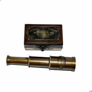 6" Antique brass royal navy telescope with Victorian wooden box collectible gift - Bild 1 von 4