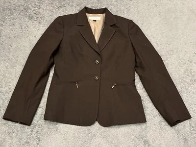 Blazer Tahari Mujer 8 Marrón Dos Botones Bolsillos con Cremallera Informal Oficina Carrera Foto 1 de 4