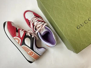 GUCCI Hombre Cesta Baja Roja Negra Demetra Zapatilla 697882 Talla UK 8, US 8.5 $850 - Imagen 1 de 10