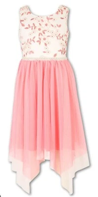 Speechless Big Girl's Sleevess Floral Embroidered Hanky-Hem Fanciful Dress-16 - Image 1 of 3