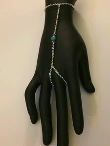 Einzigartige trendige versilberte Sklavenkette Armband und Ring mit Türkis Perle - Bild 1 von 3