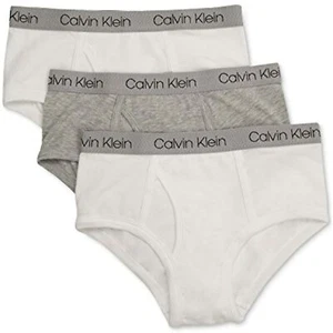 Calvin Klein Boys' 3-Pk. Cotton Briefs Underwea, White/Gray, Size S | 6 - 7, NwT - Picture 1 of 4