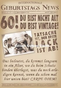 Glückwunschkarte zum 60.Geburtstag-s-News*Hund*Zeitung Grußkarte mit Humor