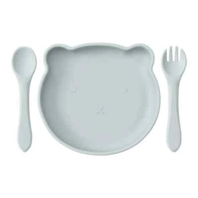 Juego de alimentación de silicona para niños y bebés - Vajilla de plato, cuenco, cuchara y tenedor sin BPA Foto 1 de 4