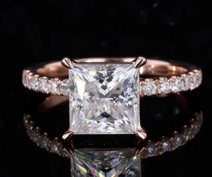 ✨ Anillo de compromiso de oro rosa de 14K corte princesa moissanita de 2,95 quilates | VVS1 💎 - Imagen 1 de 4