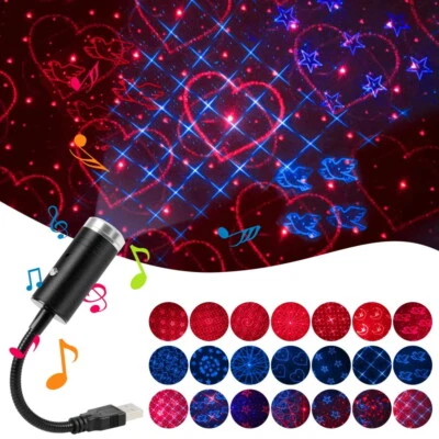 USB-Sound-aktivierter Multi-Pattern-Sternenhimmel-Projektor Galaxy Car Light - Bild 1 von 4