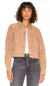 BlankNYC Jacke Damen XS Fransen 100% Leder mandel butterbraun Knopfleiste - Bild 1 von 13