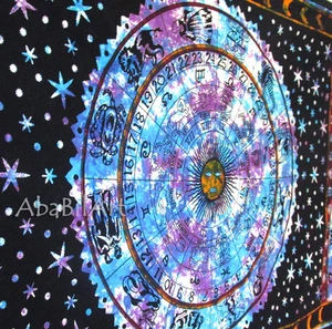 Twin Zodiac Astrology Mandala Art Tapestry Wall Hanging Hippie Tie Dye Wall Thro - Picture 1 of 4
