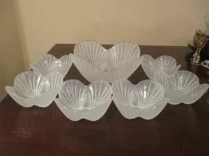 Mikasa Frosted Glass Scallop CLAM Shell Pattern Salad Bowl Set of 5 - Picture 1 of 10