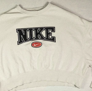 Nike Sweater Womens Size Medium Center Swoosh Spell out Cropped Oversized - Picture 1 of 8