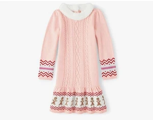 EUC Gymboree Big Girls Christmas Cable Knit Gingerbread Sweater Dress In Pink 12 - Picture 1 of 14