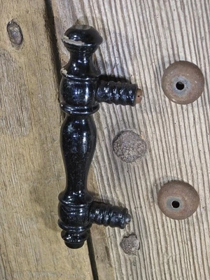 Old Tin Teapot Coffee Pot Black Wood Handle 5 1/2” Replacement  Vintage 1900’s - Image 1 of 4