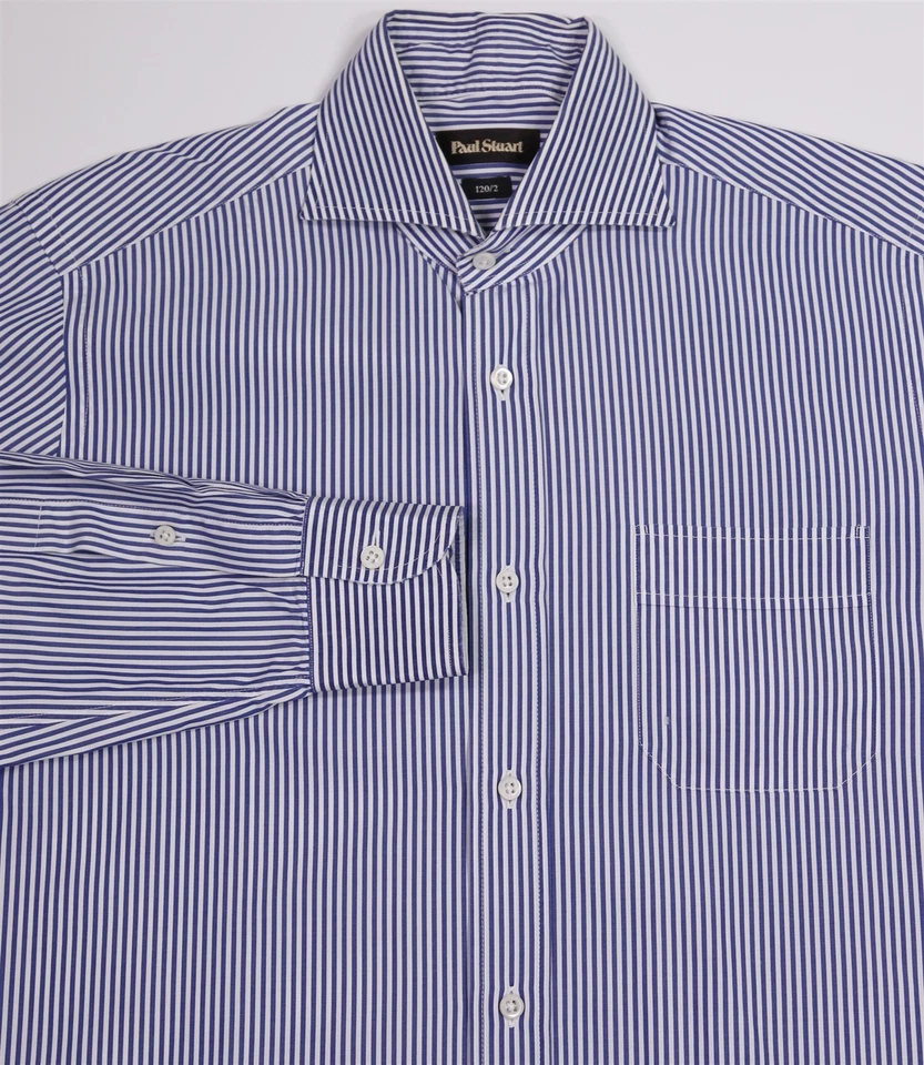 Paul Stuart Blue White Striped Cotton Slim Fit Dress Shirt (39) 15.5-32 - Image 1 of 4