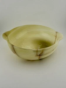Banded Stunning Onyx Bowl, Decorative & Serving Bowl, W/ Handles, 9” Diameter - Picture 1 of 12
