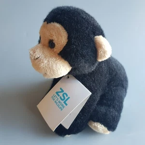 Affe Stofftier schwarz Plüsch ZSL London Zoo Stofftier Schimpanse neu Etikett - Bild 1 von 11