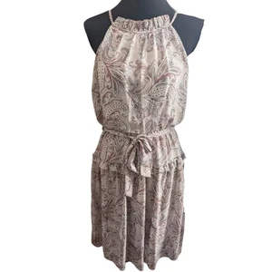 Stella & Julie NUEVO Vestido Halter Midi Para Mujer 4 Beige Estampado Paisley Fluido Boho - Imagen 1 de 8