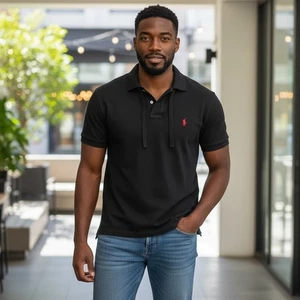 Polo Ralph Lauren Polo Shirt Classic Fit Red Pony Logo Black Casual Preppy XL - Picture 1 of 6