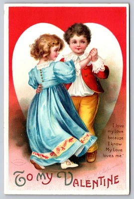 Ellen Clapsaddle! Child Boy & Girl Dancing "To My Valentine" Postcard Unused Foto 1 de 2