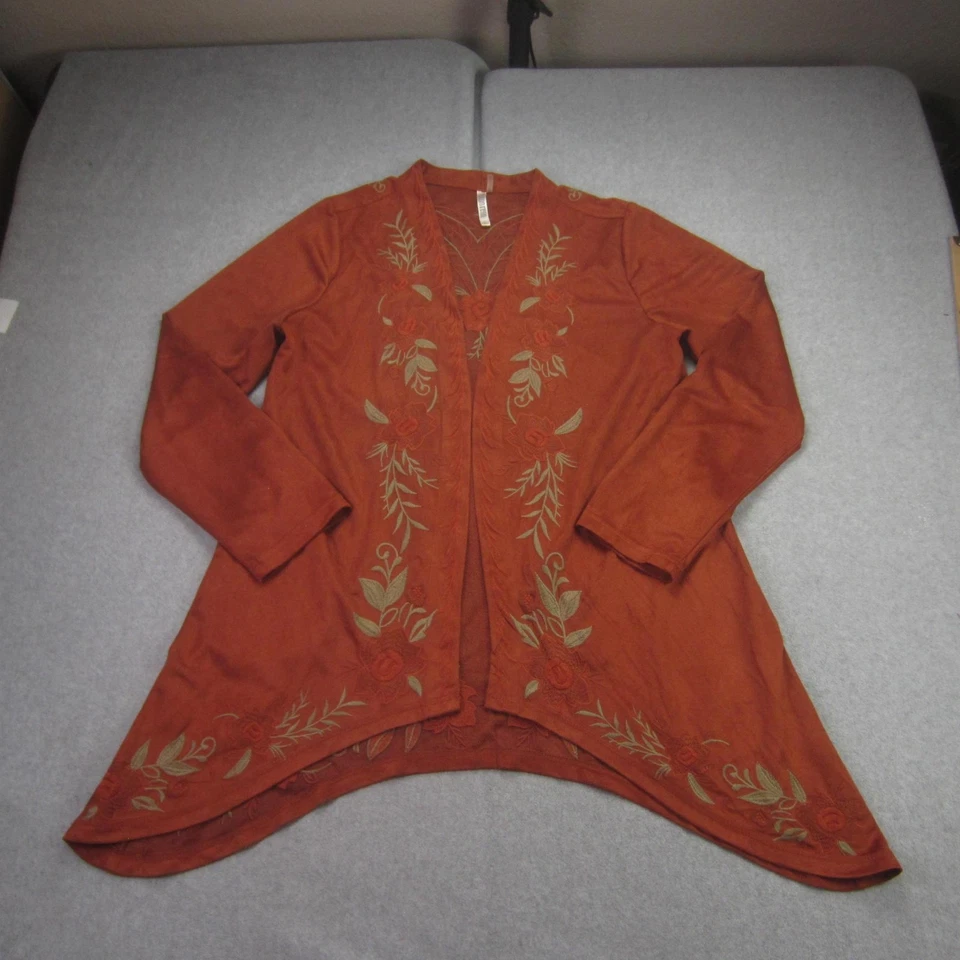 Cárdigan Monoreno Mujer Grande Bordado Óxido Boho Frente Abierto Floral Mordedura de Tiburón Foto 1 de 4