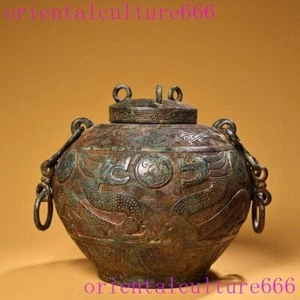 China Bronze Ware Fengshui Dragon Loong Beast Tanks Crock Tank Topf Kanister Glas - Bild 1 von 10