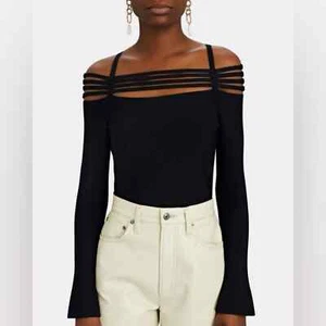 [jonathan simkhai] sarah cold shoulder ribbed knit strappy top black XS - Bild 1 von 11