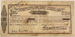 LONDON 1864 INTERNATIONAL LAND CREDIT COMPANY LIMITED £20 Scripophilia Stocks - Picture 1 of 2