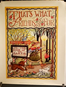 Mary Engelbreit Poster 1987-THAT'S WHAT FRIENDS ARE FOR 20x 16 Puppy unframed - Picture 1 of 3