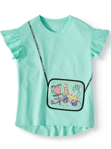 Wonder Nation Girls 3D Embellished Graphic T Shirt Purse XL 14-16 Agua Verde - Picture 1 of 2