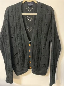 Vintage Hunters Run Women's Black Long Sleeve Cardigan Cable Knit Sweater M - Picture 1 of 7