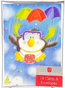 Christmas Holiday Cards Skydiving Penguin 18 count New - Picture 1 of 2