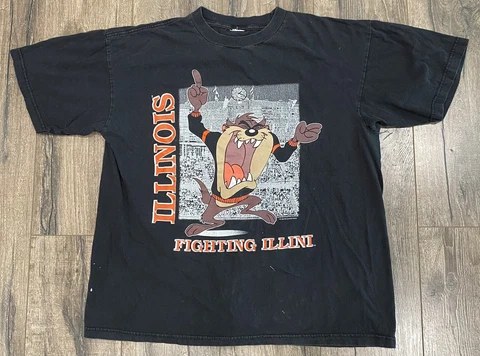 Vintage 1995 Warner Bros Taz Illinois Fighting Illini College Large/XL Shirt Cover