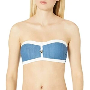 Seafolly Womens Bandeau Bikini Top Swimsuit 10 US Blue Denim Bustier Block Party - Picture 1 of 4