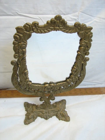 Vintage Cast Iron Art Nouveau Dresser Stand Mirror Shaving Vanity Ornate Frame Cover