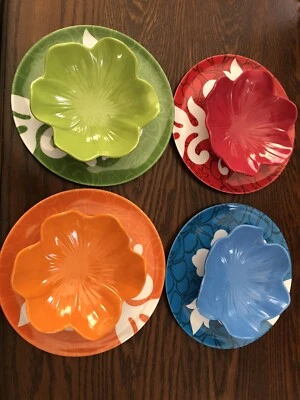 Floral Appetizer Snack Plate (8”) & Bowl Set (5”) SET of 4 - Image 1 of 4