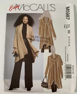 McCall's 5987 Coat Jacket Draped Scarf Collar Sewing Pattern 8 10 12 14 Uncut - Picture 1 of 3