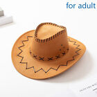 Western Cowboy Hat for Men Women Kids Outdoor Wide Brim Faux Leather -yn