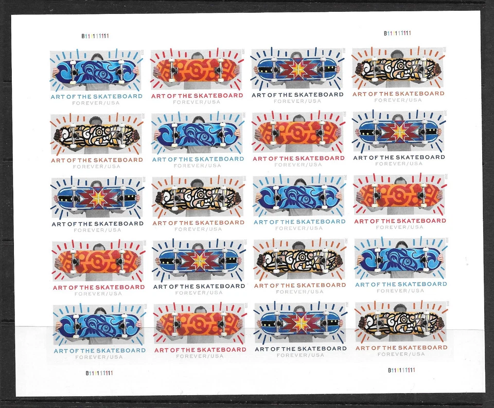 Scott #5766c IMPERFORATE (NO DIE-CUT) Art of the Skateboard Pane of 20, MNH - Image 1 of 1