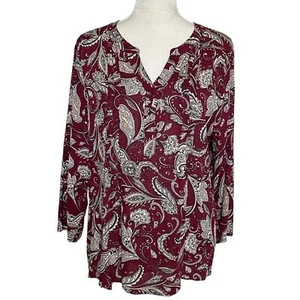 Fun 2 Fun Stitch Fix Women’s Kearney Henley Top Size XL Paisley Print Burgundy - Picture 1 of 8