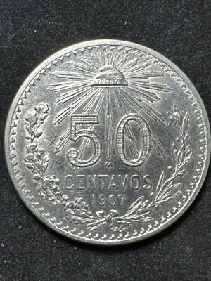MEXICO 1907M Silver ( .800 )  Coin 50 Centavos Mexico city Mint - Image 1 of 4