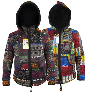 Tejido a Mano Natural Lana Forro Polar Parches Costuras Nepalí Chaquetas - Bild 1 von 7