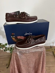 JOULES Classic Boat Shoe Shoes Brown Burgundy Leather Lace Up UK 6.5 EU40 NEW - Picture 1 of 22