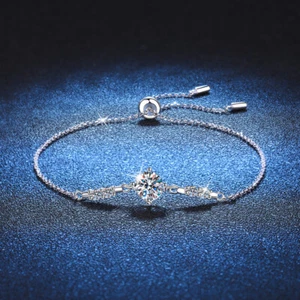 1ct Round Moissanite Women Bracelet Adjustable 925 Sterling Silver Pass Tester - Picture 1 of 9