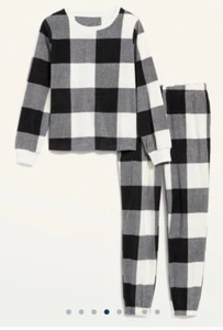 Old Navy Pyjama Set Fleece Damen groß schwarz weiß Büffel kariert Hose Hemd - Bild 1 von 2