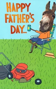 Funny FATHER'S DAY Pop-Out Card FOR MY BADASS DAD, Donkey Lawnmower by AGC +✉ - Picture 1 of 7