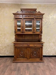 Vitrine Gründerzeit Anrichte Braun Antik Landhausstil Massiv Buffetschrank - Bild 1 von 17