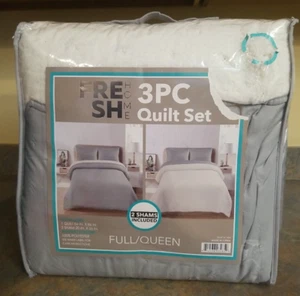 Fresh Home 3-teiliges Quilt-Set Full/Queen Wendedecke & 2 Shames grau weiß - Bild 1 von 4