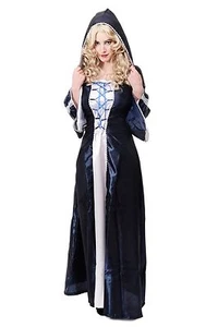 Disfraz de Mujer Azul Vestido Capucha Edad Media Hada Elfo Mago Cosplay L080 - Imagen 1 de 2